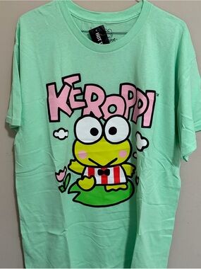 Hot Topic Mint Keroppi Graphic Tee with Pink Logo